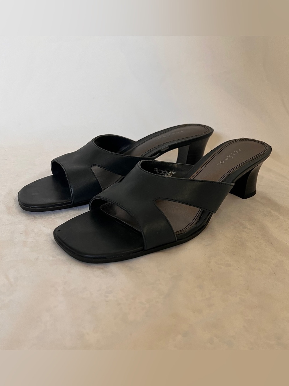 Pesaro Vintage Navy Leather Mule Slide Kitten Heel Sandal